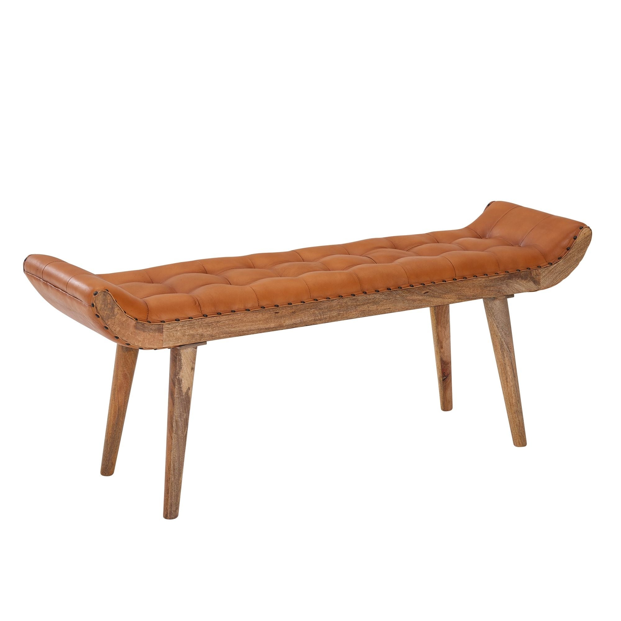 Bank echt leer bruin 125 cm lang
