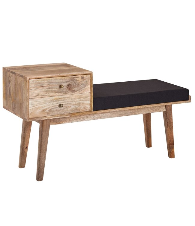 Wohnling bank stof / massief houten bank 120x65x40 cm in retro stijl | Gang gestoffeerde bank met opbergruimte | Gestoffeerde stoffen bank opberger zwart | Bankje in de gang