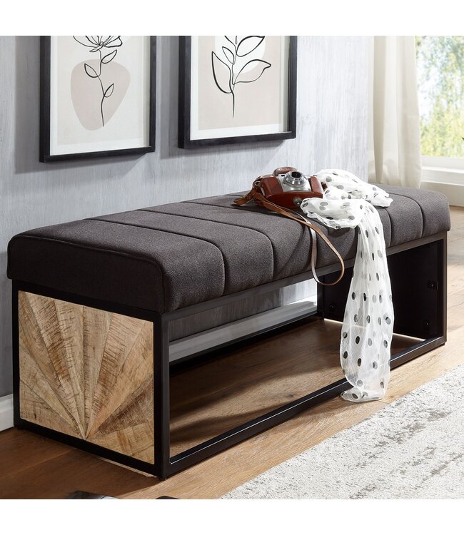 Wohnling zwart 105 x 40 x 40 cm | Gestoffeerde bank met metalen frame | Bedbank slaapkamer | Halbank garderobebank
