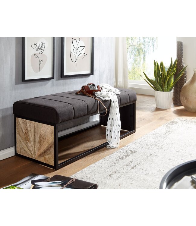 Wohnling zwart 105 x 40 x 40 cm | Gestoffeerde bank met metalen frame | Bedbank slaapkamer | Halbank garderobebank