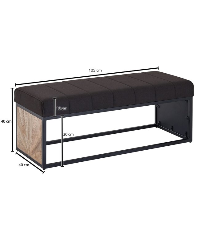 Wohnling zwart 105 x 40 x 40 cm | Gestoffeerde bank met metalen frame | Bedbank slaapkamer | Halbank garderobebank