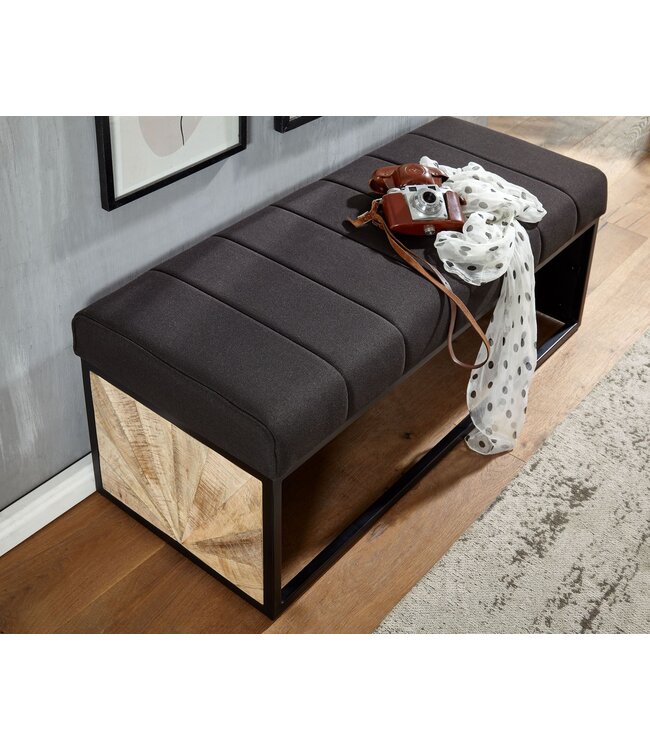 Wohnling zwart 105 x 40 x 40 cm | Gestoffeerde bank met metalen frame | Bedbank slaapkamer | Halbank garderobebank