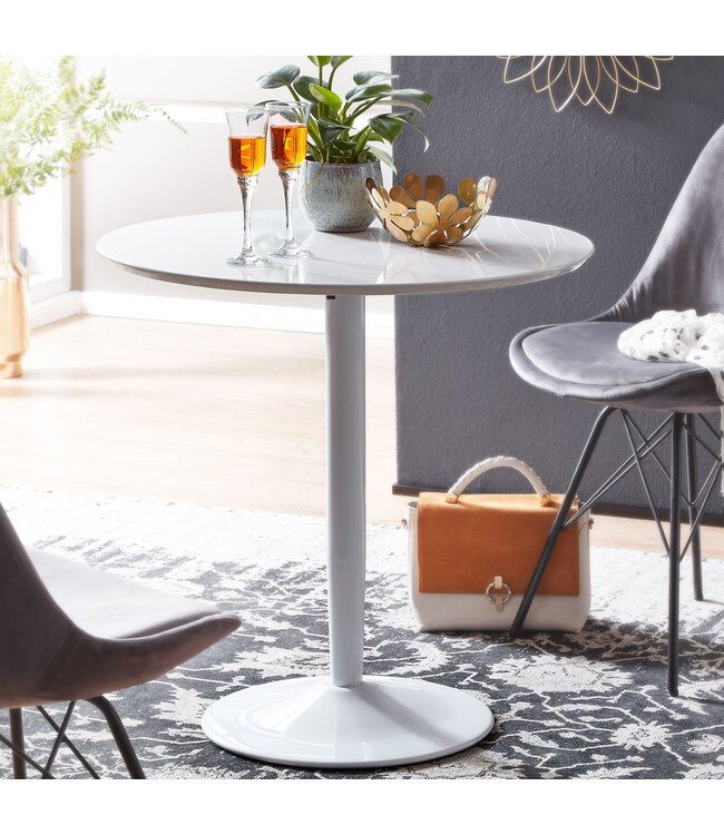 Wohnling eettafel rond 75x75x74 cm Kleine keukentafel wit hoogglans | Ronde eettafel 2 personen | Moderne ontbijttafel keuken | Kleine eettafel