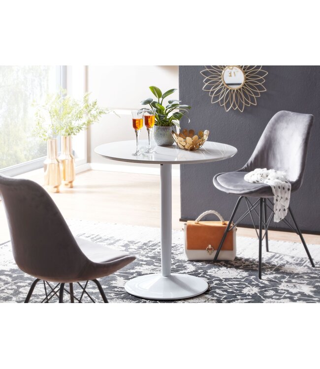 Wohnling eettafel rond 75x75x74 cm Kleine keukentafel wit hoogglans | Ronde eettafel 2 personen | Moderne ontbijttafel keuken | Kleine eettafel