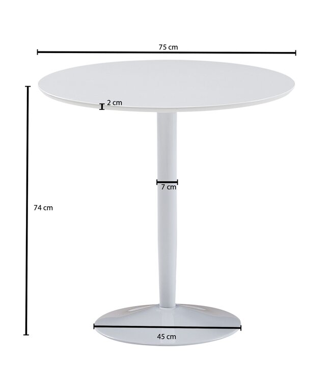 Wohnling eettafel rond 75x75x74 cm Kleine keukentafel wit hoogglans | Ronde eettafel 2 personen | Moderne ontbijttafel keuken | Kleine eettafel