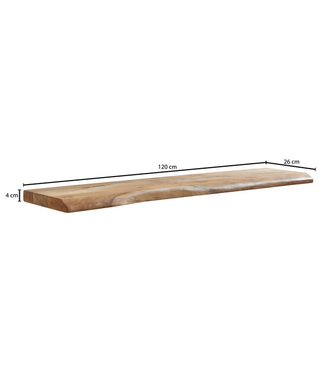 Wohnling Wandplank 120 cm Acacia Massief Hout met Boomrand Hangplank Modern | Muurplank Hangende Plank | Plank voor de Wand Zwevend