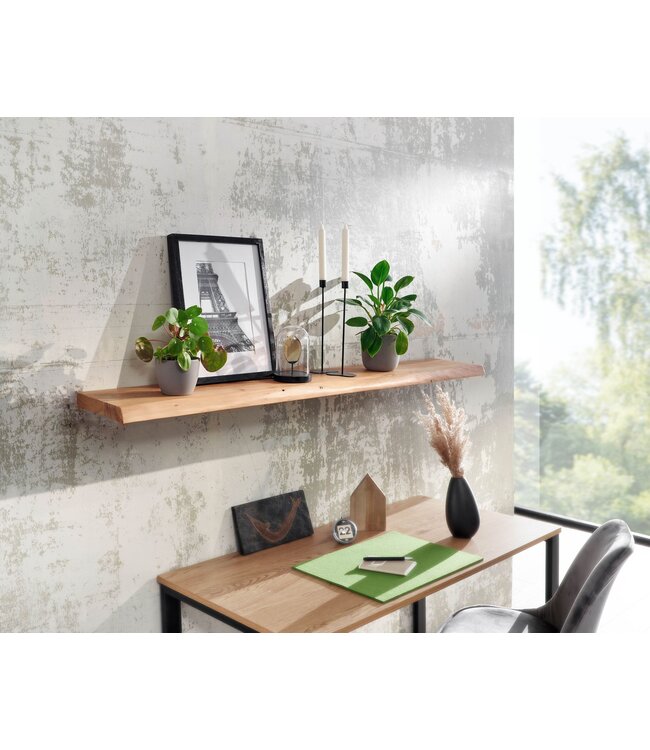 Wohnling Wandplank 140 cm Acacia Massief Hout met Boomrand Hangplank Modern | Muurplank Hangende Plank | Plank voor de Wand Zwevend