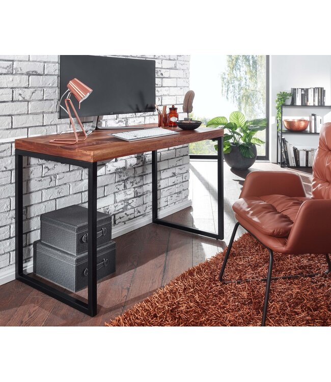 Wohnling bureau sheesham massief hout / metaal 117x59x76.5 cm computertafel | Design bureautafel klein donker | Laptop tafel studie