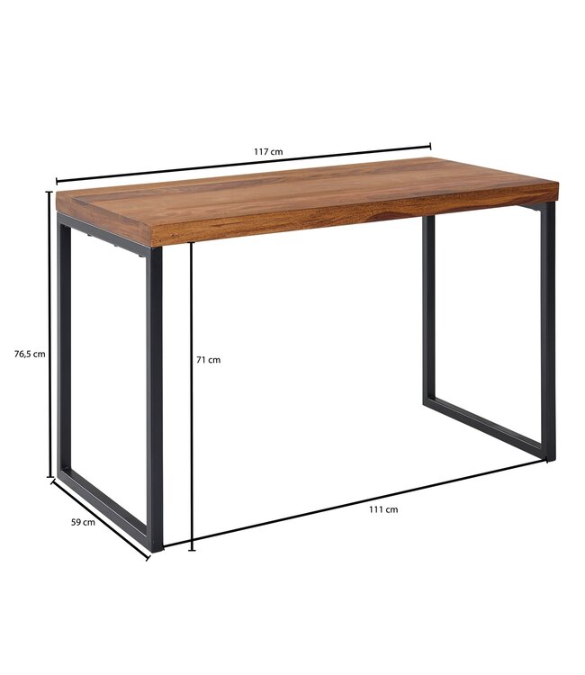Wohnling bureau sheesham massief hout / metaal 117x59x76.5 cm computertafel | Design bureautafel klein donker | Laptop tafel studie