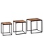 Wohnling bijzettafels set van 3 Sheesham massief hout / metalen bijzettafel vierkant modern | Design salontafel 3 delig | Woonkamertafels besparen ruimte | Houten tafel nesttafels woonkamer