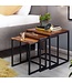 Wohnling bijzettafels set van 3 Sheesham massief hout / metalen bijzettafel vierkant modern | Design salontafel 3 delig | Woonkamertafels besparen ruimte | Houten tafel nesttafels woonkamer