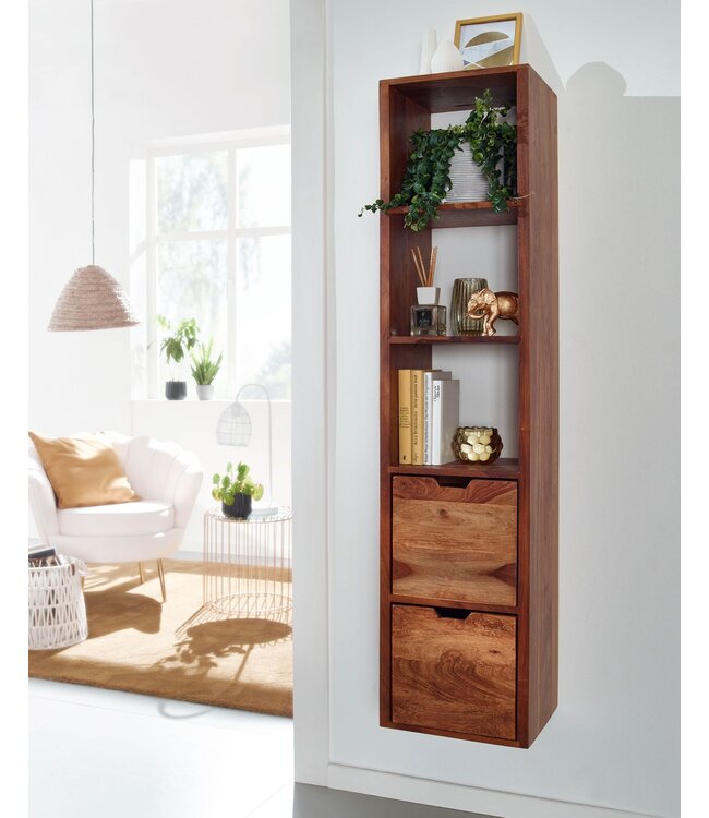 Wohnling Wandplank Sheesham Massief Hout 35x150x30 cm Hangplank Modern | Muurplank Hangende Plank met Lades | Plank voor de Wand Zwevend