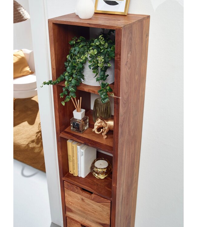 Wohnling Wandplank Sheesham Massief Hout 35x150x30 cm Hangplank Modern | Muurplank Hangende Plank met Lades | Plank voor de Wand Zwevend