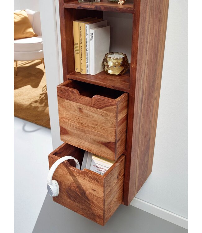 Wohnling Wandplank Sheesham Massief Hout 35x150x30 cm Hangplank Modern | Muurplank Hangende Plank met Lades | Plank voor de Wand Zwevend