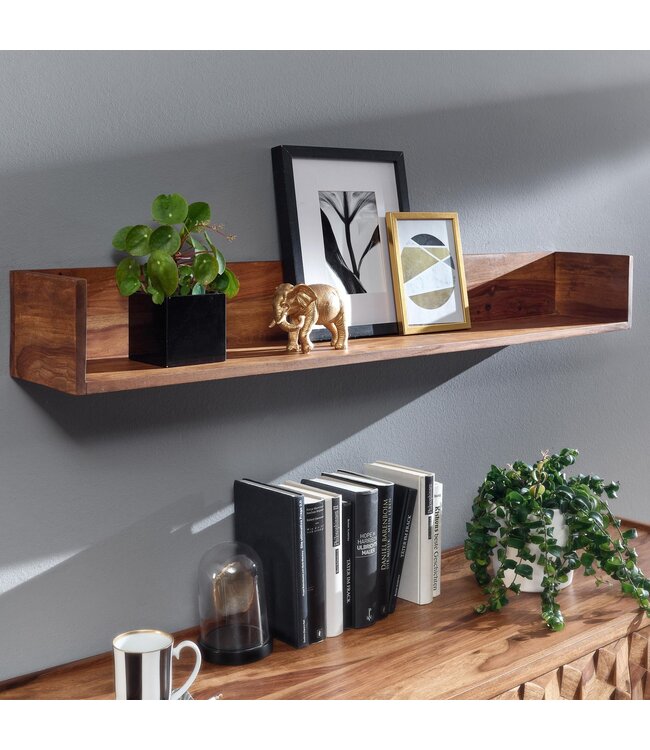Wohnling Wandplank Sheesham Massief Hout 120x15x20 cm Hangplank Modern | Muurplank Hangende Plank | Plank voor de Wand Zwevend