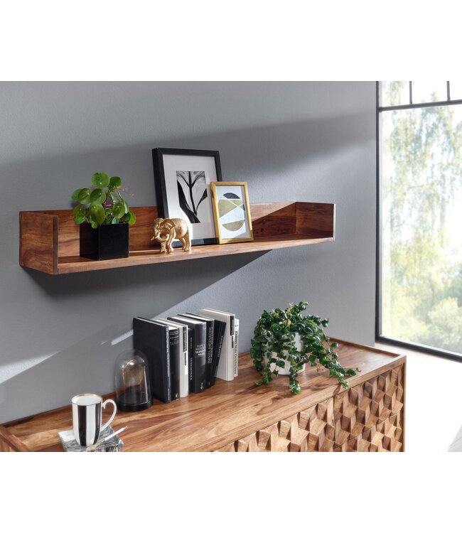 Wohnling Wandplank Sheesham Massief Hout 120x15x20 cm Hangplank Modern | Muurplank Hangende Plank | Plank voor de Wand Zwevend