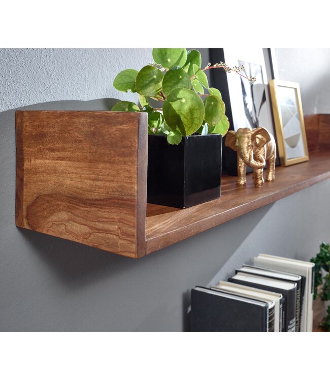 Wohnling Wandplank Sheesham Massief Hout 120x15x20 cm Hangplank Modern | Muurplank Hangende Plank | Plank voor de Wand Zwevend