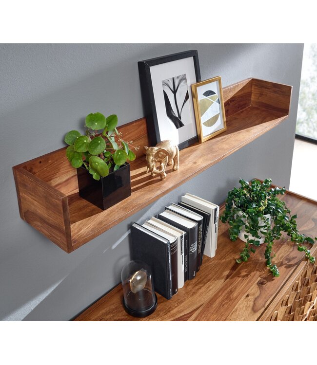 Wohnling Wandplank Sheesham Massief Hout 120x15x20 cm Hangplank Modern | Muurplank Hangende Plank | Plank voor de Wand Zwevend