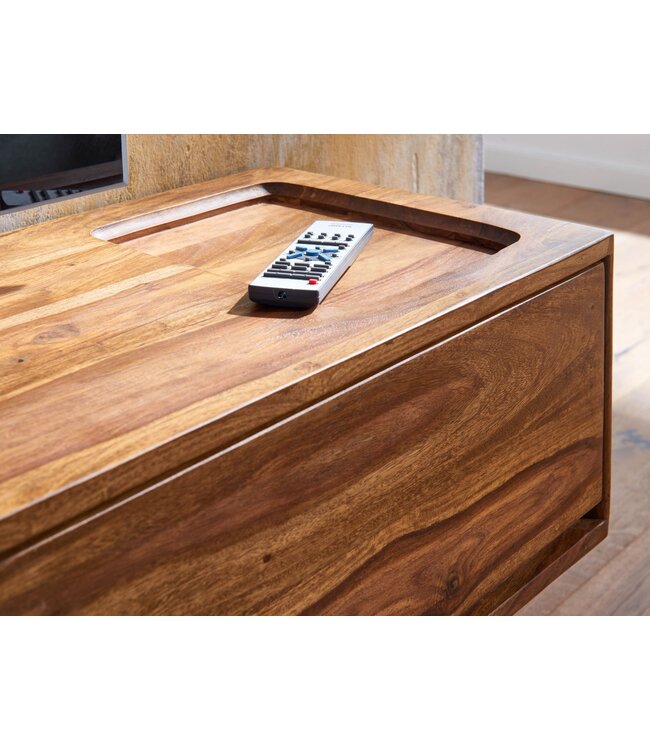 Wohnling HiFi Lowboard Hangend Sheesham Massief Hout 108x25x34 cm TV-Dressoir | Design TV-Meubel Modern | TV-Tafel Wand | TV-Bord Woonkamer