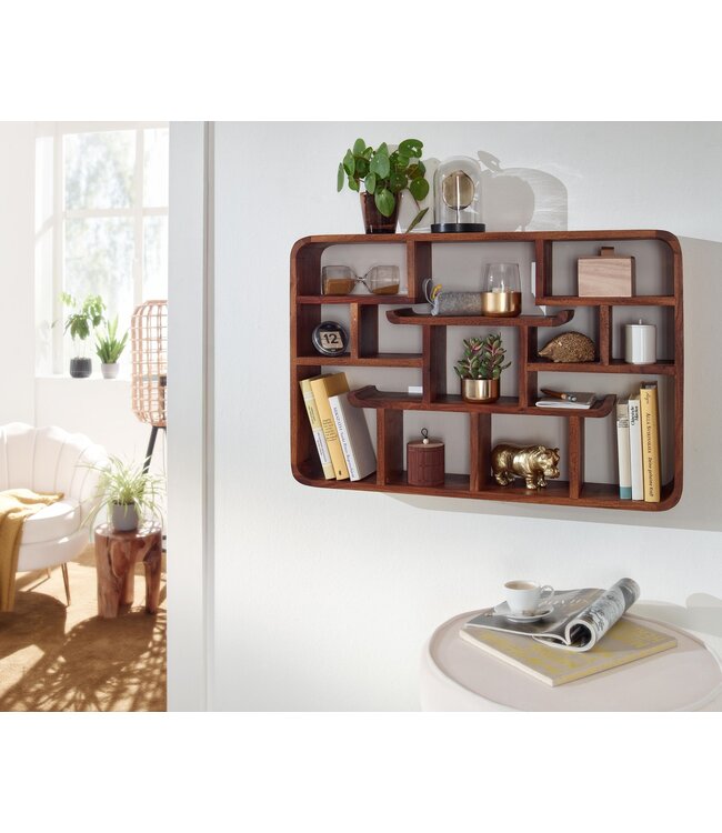 Wohnling Wandplank Sheesham Massief Hout 80x55x15 cm Hangplank Modern | Muurplank Hangende Plank | Plank voor de Wand Zwevend