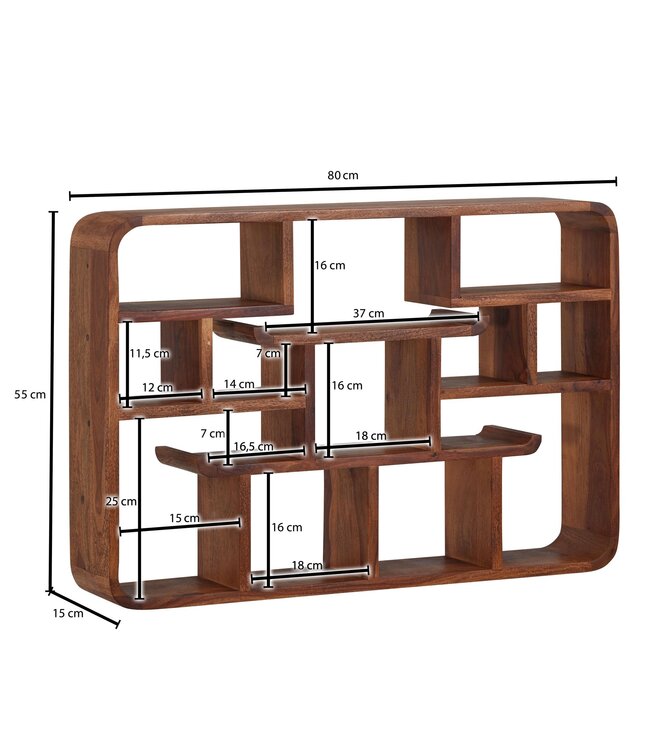 Wohnling Wandplank Sheesham Massief Hout 80x55x15 cm Hangplank Modern | Muurplank Hangende Plank | Plank voor de Wand Zwevend