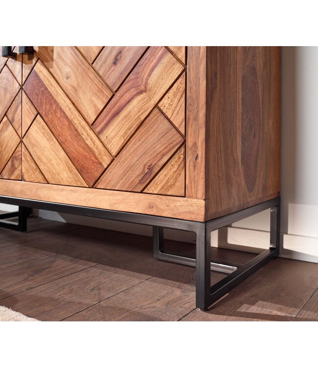 Wohnling schoenenkast massief sheesham hout 100x105x10 cm schoenenrek gesloten | Design schoenenkast met plank | Schoenenopbergruimte ladekast voor schoenen hoog