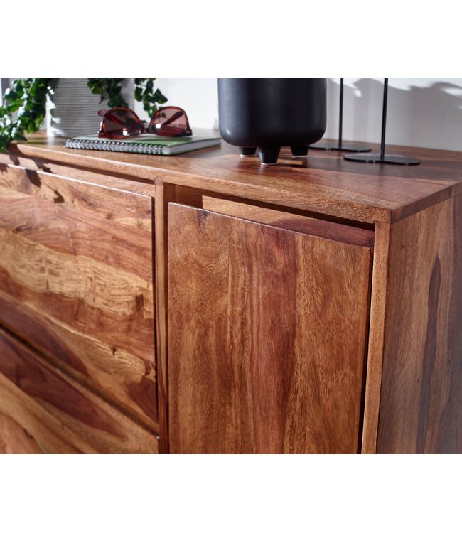 Wohnling schoenenkast massief sheeshamhout 88x120x40 cm schoenenrek gesloten | Design schoenenkast met plank | Schoenenopbergruimte ladekast voor schoenen hoog