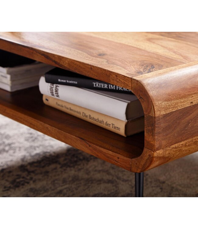 Wohnling Koffietafel Massief Sheesham-Hout en Metaal 90x55x30 cm Salontafel Bruin | Tafel Woonkamer Rechthoekig Moderne met Opbergruimte | Kleine Bijzettafel Woonkamertafel