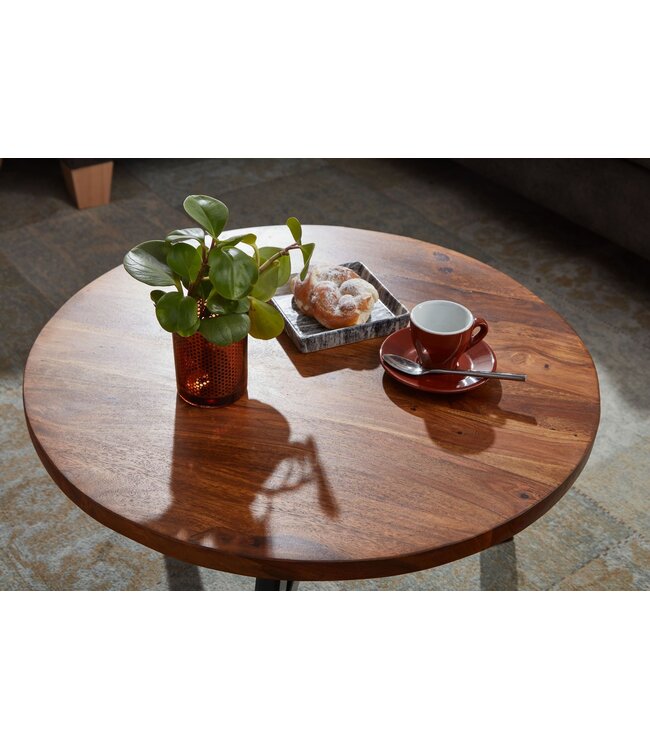 Wohnling salontafel 60x60x35 cm massief sheeshamhout / metalen salontafel rond | Design salontafel salontafel massief | Kleine tafel bijzettafel woonkamer modern