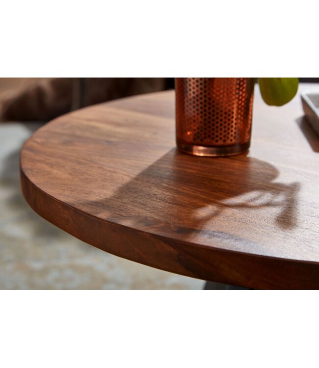 Wohnling salontafel 60x60x35 cm massief sheeshamhout / metalen salontafel rond | Design salontafel salontafel massief | Kleine tafel bijzettafel woonkamer modern