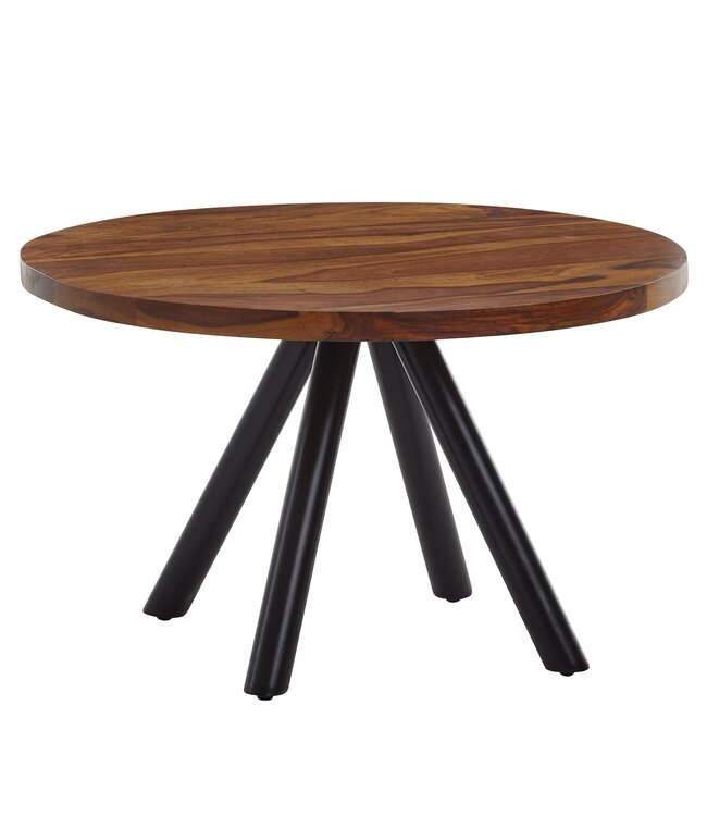 Wohnling salontafel 60x60x35 cm massief sheeshamhout / metalen salontafel rond | Design salontafel salontafel massief | Kleine tafel bijzettafel woonkamer modern