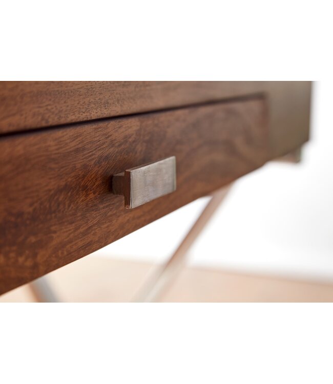 Wohnling bureau 120x55x78 cm massief sheeshamhout / metaal chroom | Design bureautafel met lades | Thuiskantoor laptop tafel computertafel met opbergruimte