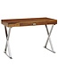 Wohnling bureau 120x55x78 cm massief sheeshamhout / metaal chroom | Design bureautafel met lades | Thuiskantoor laptop tafel computertafel met opbergruimte
