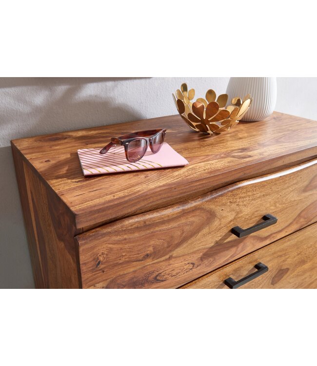 Wohnling ladekast 80x120x41,5 cm massief sheeshamhout / metalen hal ladekast | Dressoir Highboard met boomrand | Dressoirkast hout modern | Staande kast dressoir commode