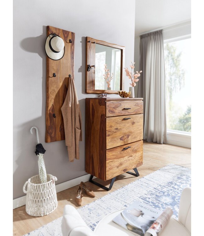 Wohnling ladekast 80x120x41,5 cm massief sheeshamhout / metalen hal ladekast | Dressoir Highboard met boomrand | Dressoirkast hout modern | Staande kast dressoir commode