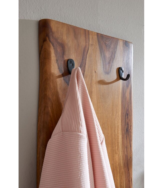 Wohnling Design Wandkapstok Sheesham Massief Hout en Metaal 40x140x7 cm | Haak Rail | Hal Kapstok Wand Garderobe met Boomrand