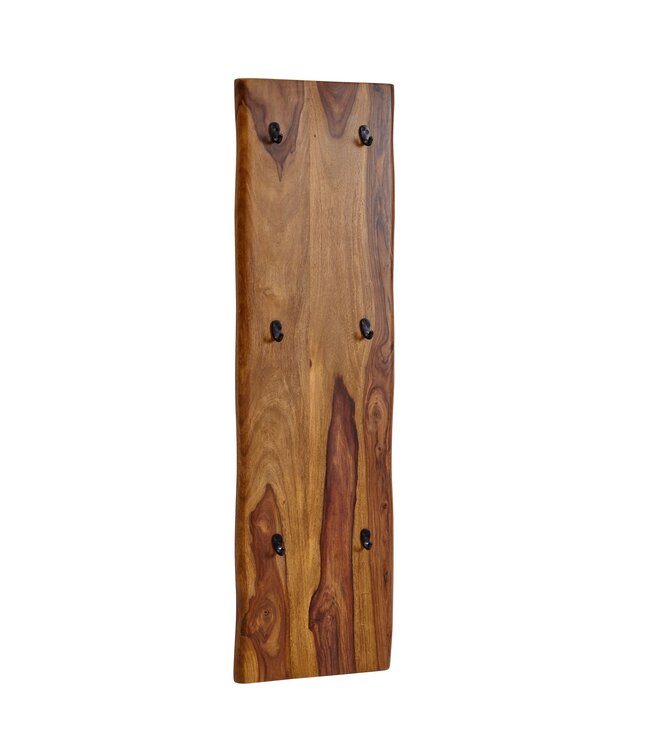 Wohnling Design Wandkapstok Sheesham Massief Hout en Metaal 40x140x7 cm | Haak Rail | Hal Kapstok Wand Garderobe met Boomrand
