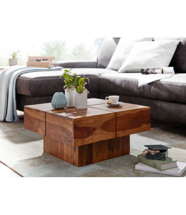 Wohnling salontafel 57,5x57,5x30 cm massief sheeshamhouten salontafel vierkant | Design salontafel salontafel massief | Kleine tafel woonkamer modern