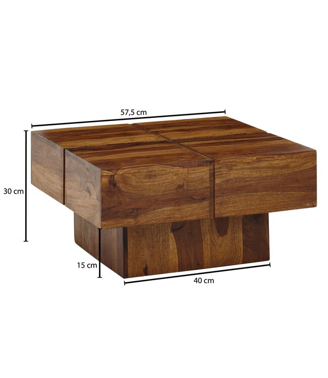 Wohnling salontafel 57,5x57,5x30 cm massief sheeshamhouten salontafel vierkant | Design salontafel salontafel massief | Kleine tafel woonkamer modern