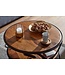 Wohnling Koffietafel Massief Sheesham-Hout en Metaal 58x58x40,5 cm Salontafel Bruin | Ronde Tafel Woonkamer Moderne met Opbergruimte | Kleine Bijzettafel Woonkamertafel