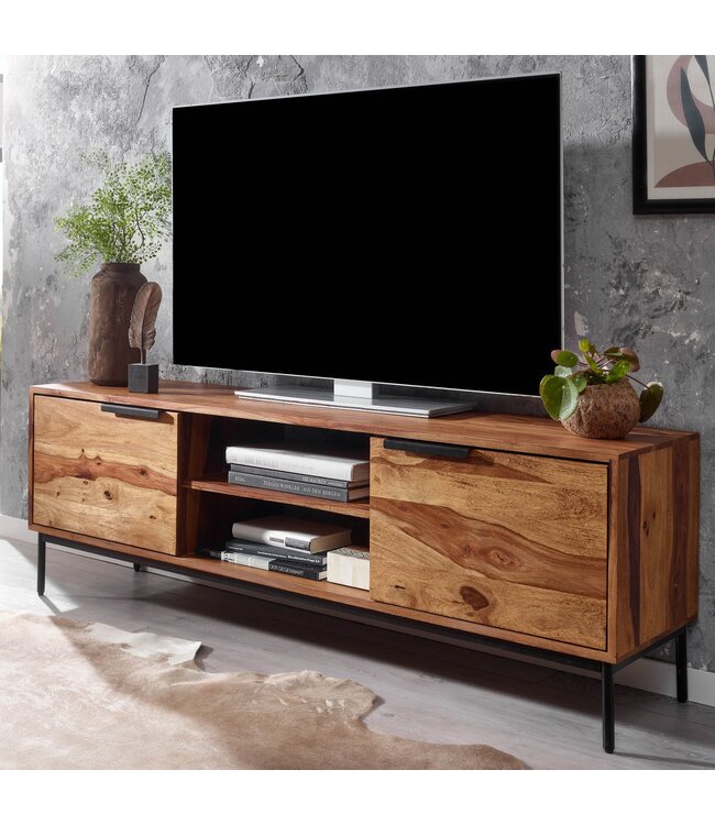 Wohnling lowboard massief sheeshamhout 147x51x38 cm TV-dressoir met twee deuren | Design TV meubel hoog | TV meubel TV meubel modern | TV dressoir woonkamer