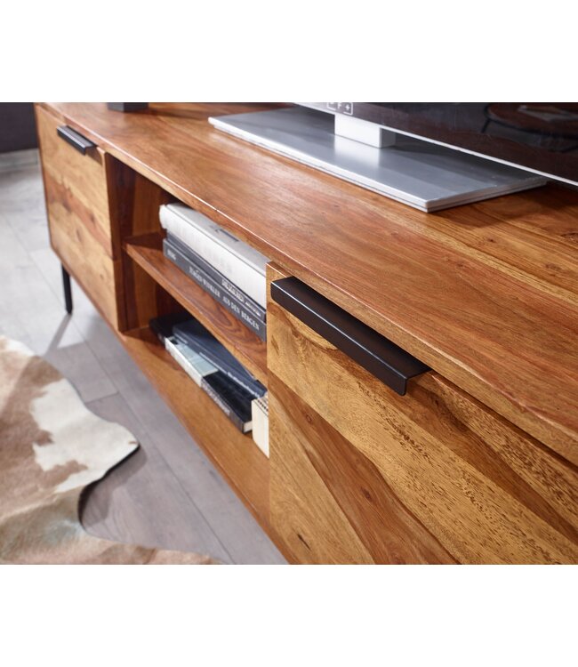 Wohnling lowboard massief sheeshamhout 147x51x38 cm TV-dressoir met twee deuren | Design TV meubel hoog | TV meubel TV meubel modern | TV dressoir woonkamer