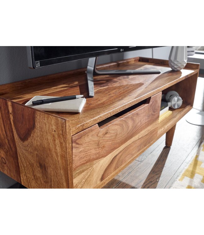 Wohnling HiFi Lowboard Massief Sheesham-Hout TV-Dressoir 95x44x34 cm met Schuifdeur | TV-Meubel Hoog | TV-Tafel TV-Bord Woonkamer Modern