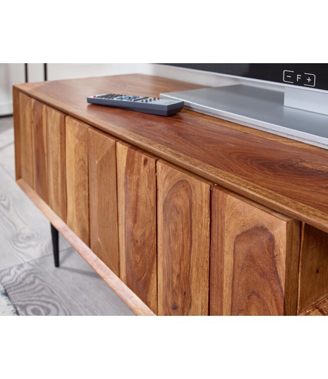 Wohnling HiFi Lowboard Massief Sheesham-Hout TV-Dressoir 123x42x35 cm met twee Deuren | TV-Meubel Hoog | TV-Tafel TV-Bord Woonkamer Modern