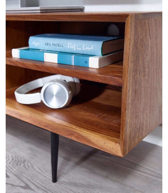Wohnling HiFi Lowboard Massief Sheesham-Hout TV-Dressoir 123x42x35 cm met twee Deuren | TV-Meubel Hoog | TV-Tafel TV-Bord Woonkamer Modern
