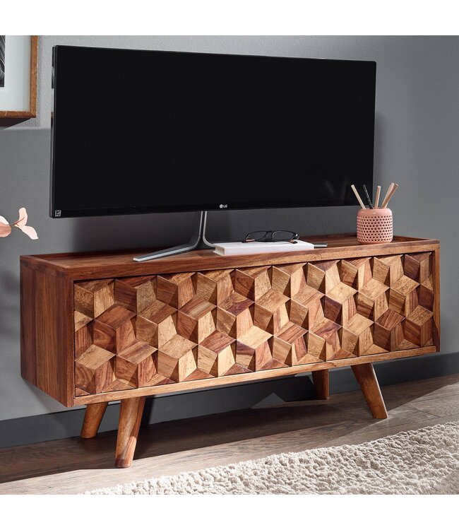 Wohnling HiFi Lowboard Massief Sheesham-Hout TV-Dressoir 92x44x35 cm met Vouwdeur | TV-Meubel Hoog | TV-Tafel TV-Bord Woonkamer Modern