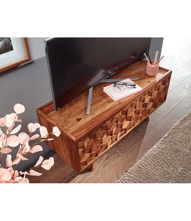 Wohnling HiFi Lowboard Massief Sheesham-Hout TV-Dressoir 92x44x35 cm met Vouwdeur | TV-Meubel Hoog | TV-Tafel TV-Bord Woonkamer Modern