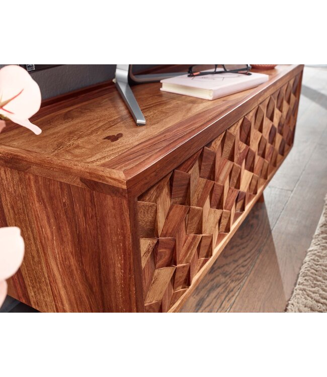Wohnling HiFi Lowboard Massief Sheesham-Hout TV-Dressoir 92x44x35 cm met Vouwdeur | TV-Meubel Hoog | TV-Tafel TV-Bord Woonkamer Modern