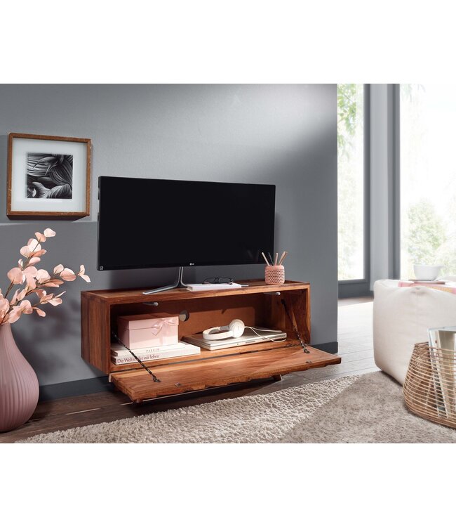 Wohnling HiFi Lowboard Massief Sheesham-Hout TV-Dressoir 92x44x35 cm met Vouwdeur | TV-Meubel Hoog | TV-Tafel TV-Bord Woonkamer Modern