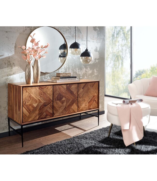 Wohnling dressoir 123x70x45 cm massief sheeshamhout / metalen dressoir met deuren | Industriële ladekast ladekast hout modern | Staande kast woonkamer